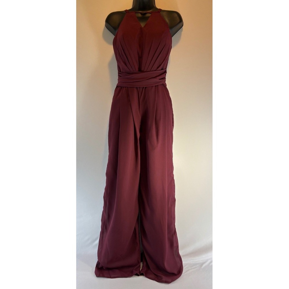 Burgundy Halter Wide-Leg Jumpsuit Sz 2 Formal Homecoming